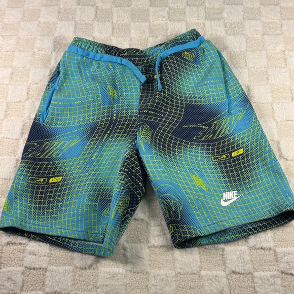 Nike Kids Graphic Shorts Made in Jordan Blue Yellow Grid Large L - Picture 1 of 8